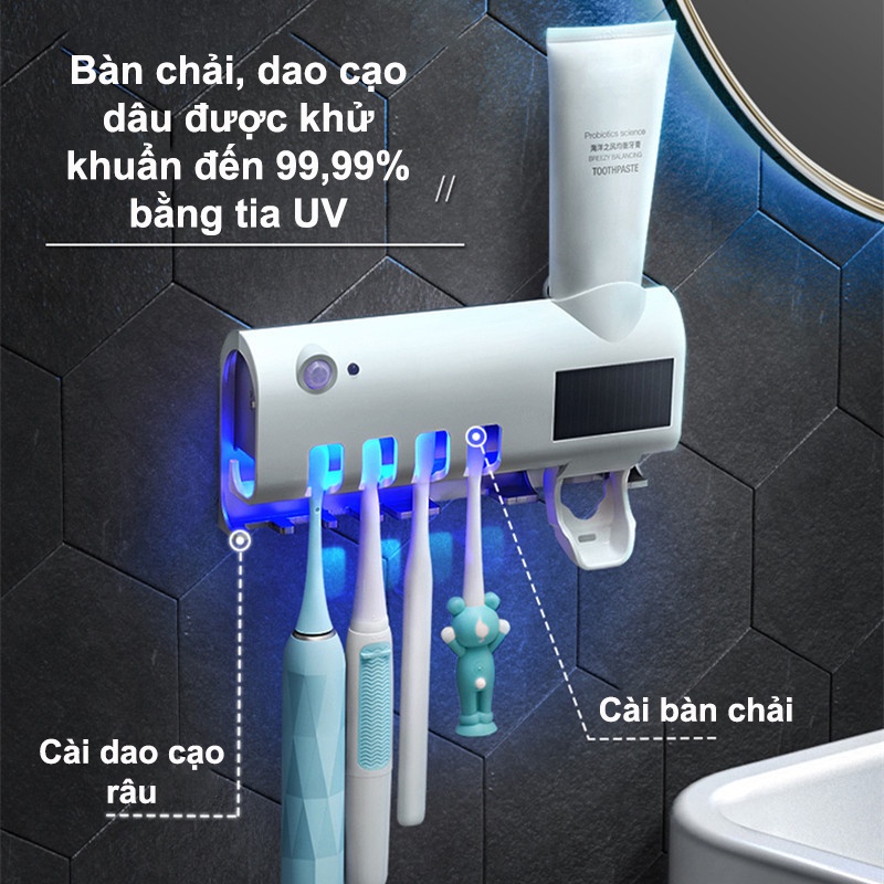 Máy khử trùng bàn chải đánh răng bằng tia UV thông minh - Kệ để bàn chải đánh răng kèm nhả kem (loại cao cấp)