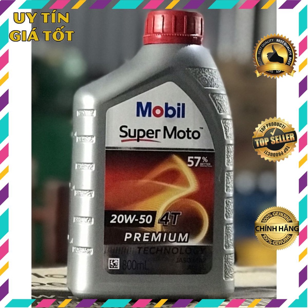 🔥GIÁ TỐT🔥Dầu nhớt xe máy chính hãng MOBIL SUPER 4T 20W50 PREMIUM TECHNOLOGY 0,8L