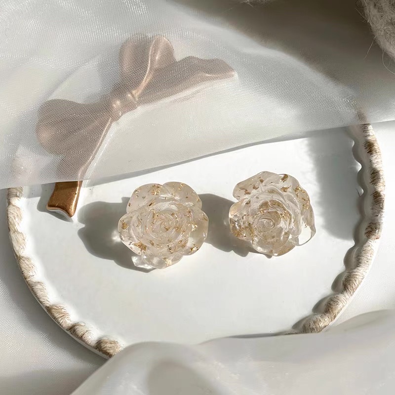 bông tai hoa hồng phong cách tiểu thư, khuyên tai hình hoa hàn quốc