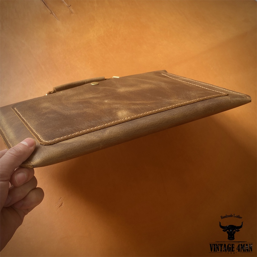 Cặp Laptop, Tệp A4 Da Bò Phong Cách Vintage Nhỏ Gọn/ túi da đựng máy tính handmade vintage BG16
