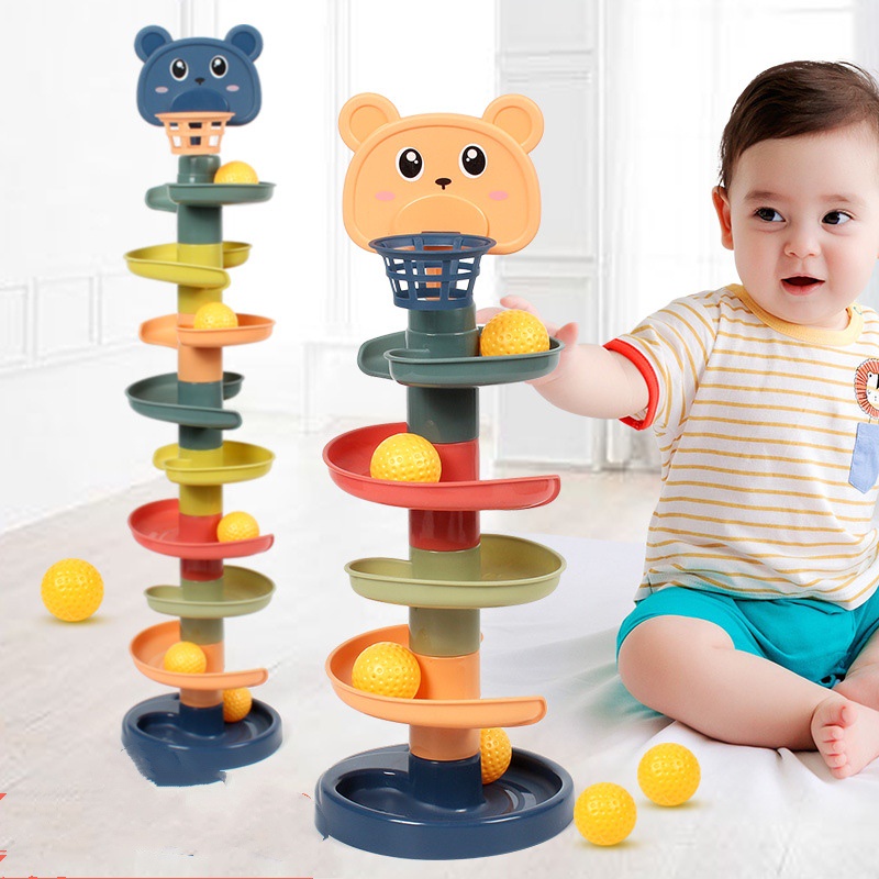 Bộ đồ chơi lắp ghép, lắp ráp cầu trượt thả bóng gấu lắp ghép phát triển tư duy