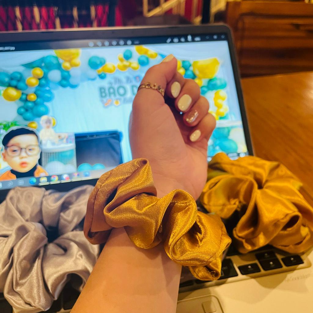 Dây buộc tóc Scrunchies handmade chất lụa, phi bóng mềm mịn, dây cột tóc vải dễ thương cho nữ