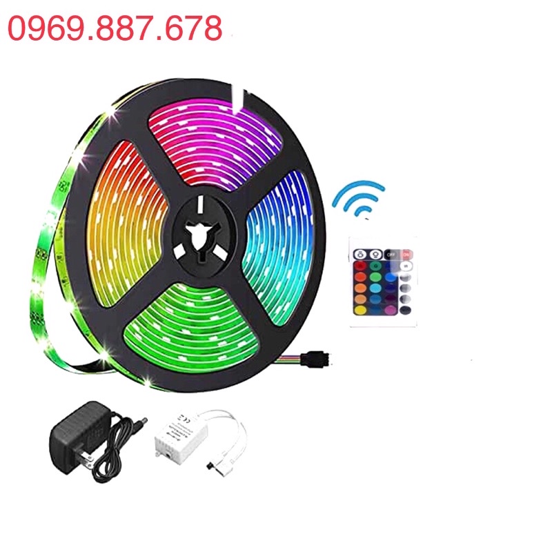 Led dây đổi màu bằng áp điện thoại cuộn 5m, led dây nháy theo nhạc có remote điều khiển