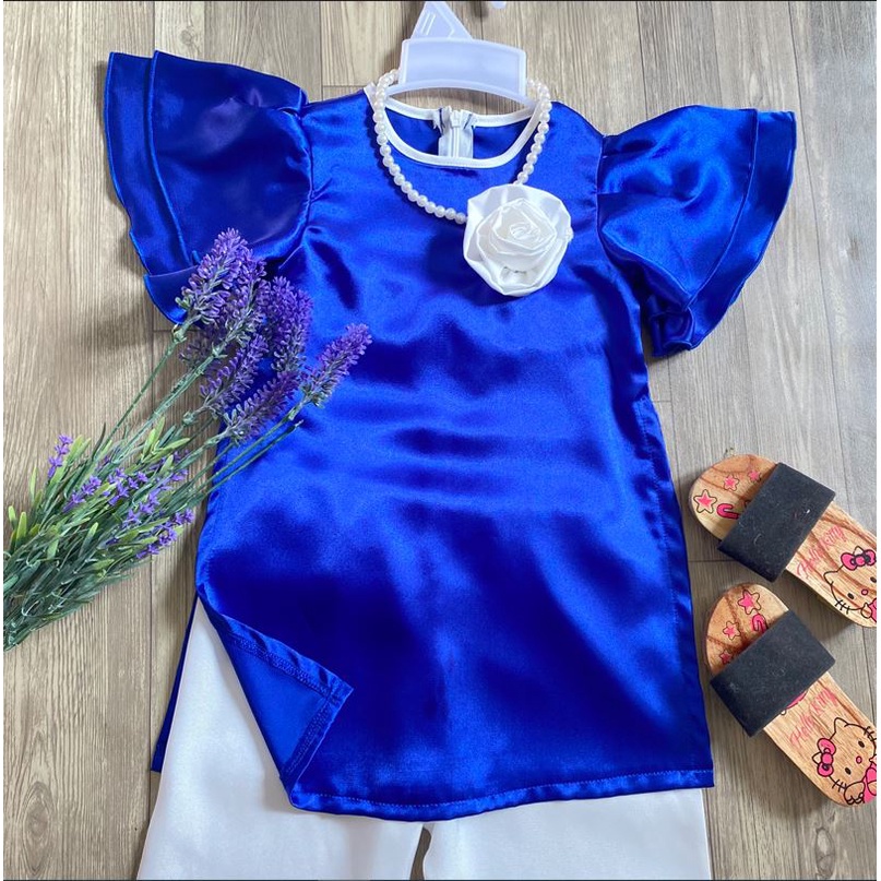 Bộ quần áo dài bé gái ngắn tay xanh coban 8-28kg Angel Baby Thời Trang Thiết Kế