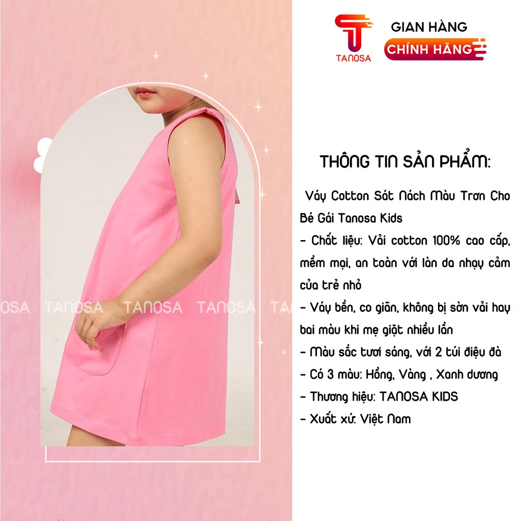 Váy suông bé gái TANOSA cotton sát nách màu trơn 1-5 tuổi