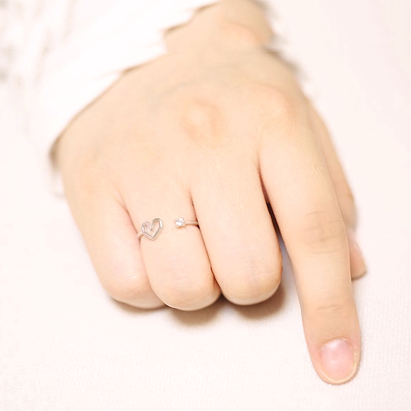 Nhẫn Hở Mạ Bạc Hình Trái Tim Đính Đá Nhiều Màu Sắc Có Thể Điều Chỉnh Kích Thước
