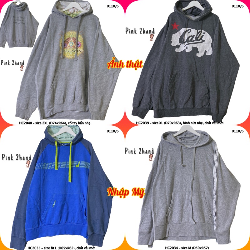 Áo Hoodie nữ, nam 2hand oversize, chất dày, size XL/XXL - 3011-1