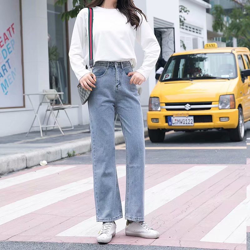 Quần Jeans Nữ Lưng Cao Ống Rộng Thời Trang Hàn Quốc 2020