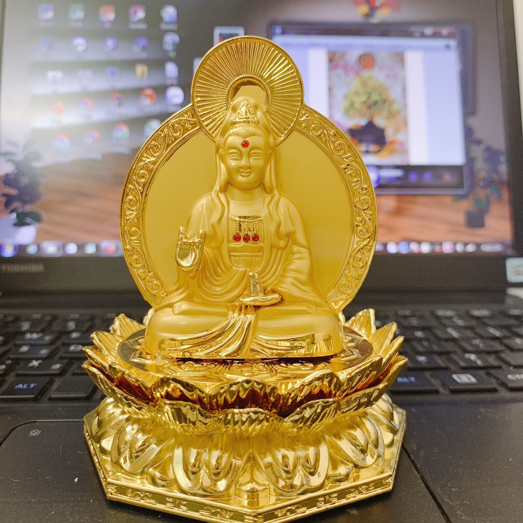 Tượng Phật Bà Quan Thế Âm Bồ Tát 2 Mặt, Đế Hoa Sen Cao Cấp Trang Trí Phòng Khách, Xe Hơi