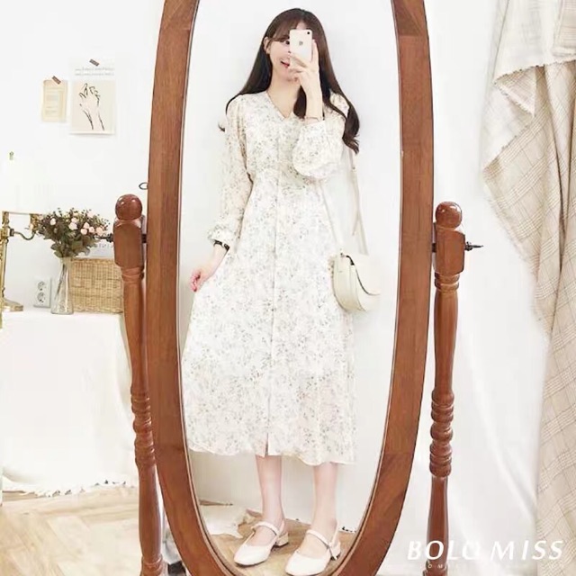 Váy hoa nhí mỏng cổ V 2 màu | BigBuy360 - bigbuy360.vn