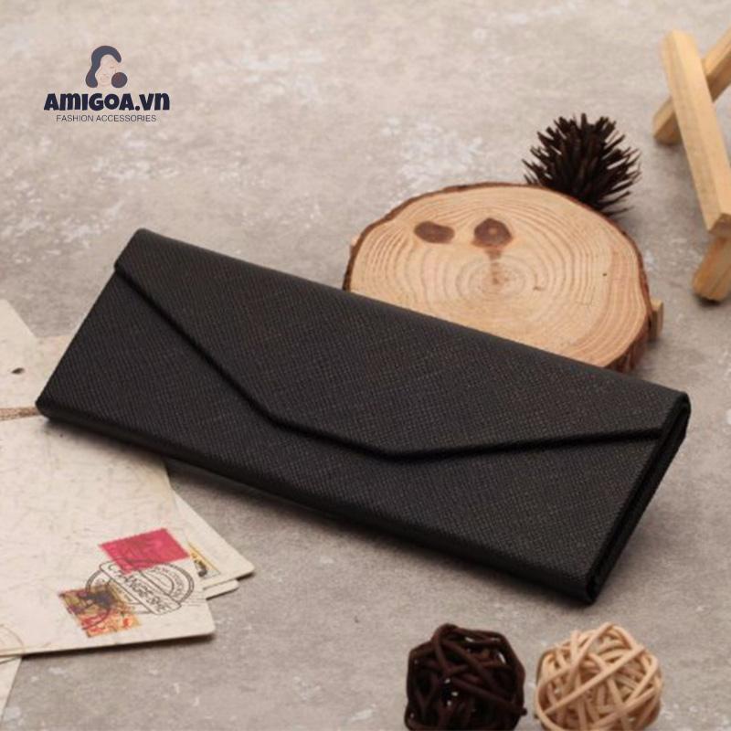 Hộp Đựng Mắt Kính Bằng Da Hình Tam Giác Ba Chiều Màu Đen
