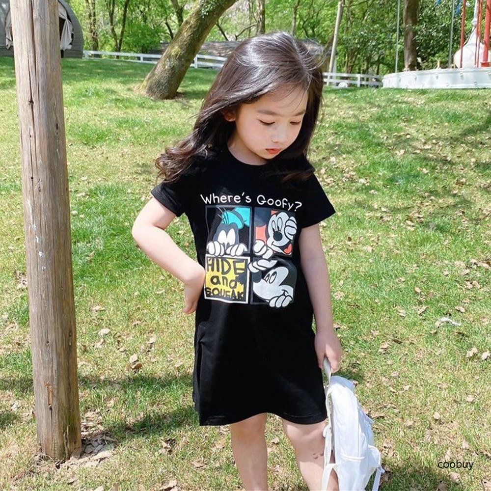 Áo Thun Tay Ngắn Cổ Tròn In Họa Tiết Hoạt Hình Thời Trang Mùa Hè Cho Bé Gái