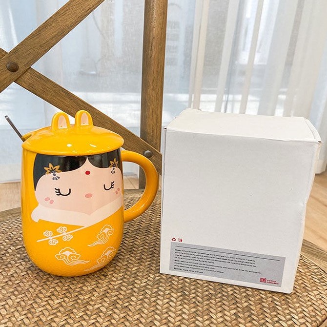 [Hàng sẵn] Ly Cốc 600ml có nắp hình phong cách Nhật Bản, Họa tiết tinh xảo, Cốc Đẹp Giá Rẻ, Glass, Cup
