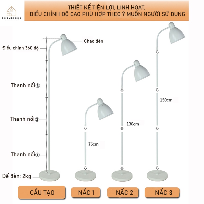 Đèn Cây Room Decor Trang Trí Phòng Ngủ Bàn Làm Việc Đọc Sách 3 Nấc Điều Chỉnh Tặng Kèm Bóng