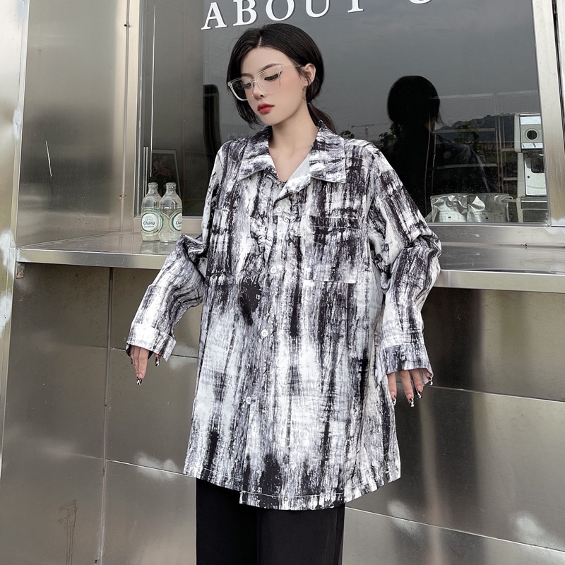 Áo sơ mi SUXI tay dài dáng rộng màu nhuộm thiết kế thời trang mùa thu theo phong cách Hàn Quốc cho nữ