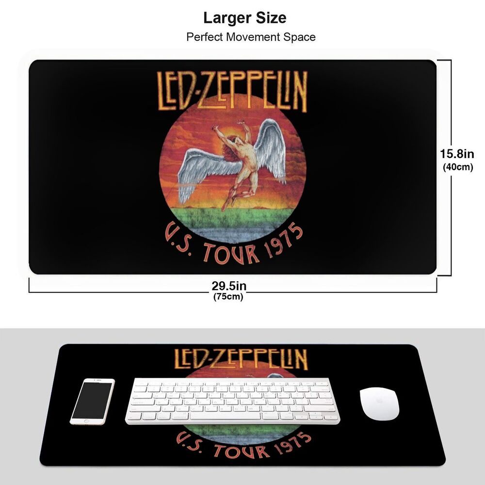 Led Zeppelin 'Us Tour 1975' Amplified Mousepad Rubber Base Mousepads for Laptops Computers and Pc