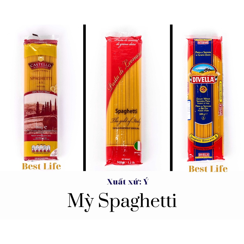 Mỳ Ý spaghetti nhãn hiệu Castello, Leonardo, Divella 500g