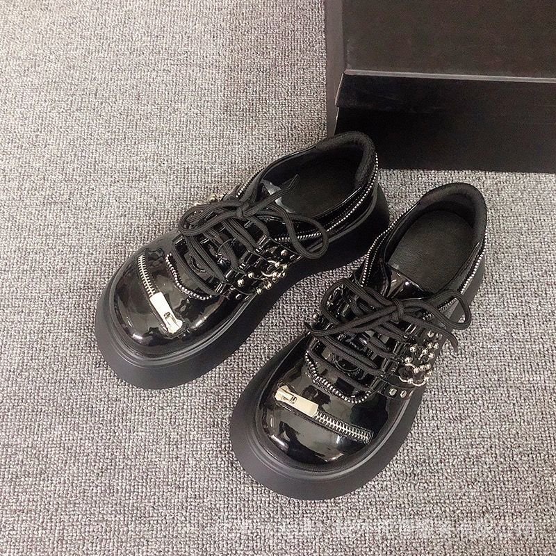 MONA same style Big Head small leather shoes 2022 new dark punk platform shoes Gothic style metal thick sole single shoes for women