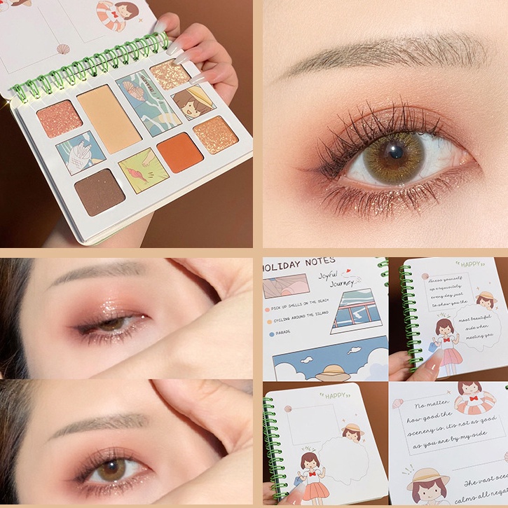 Eyeshadow Palette 6 Colors Earth Tone Milk Tea Fashion Notebook Style Girls