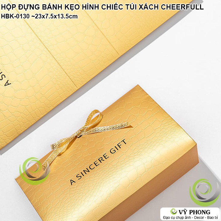 HỘP GIẤY ĐỰNG BÁNH KẸO ĐỰNG QUÀ TẶNG HÌNH CHIẾC TÚI IN CHỮ CHEERFULL LỄ TẾT HBK-0130