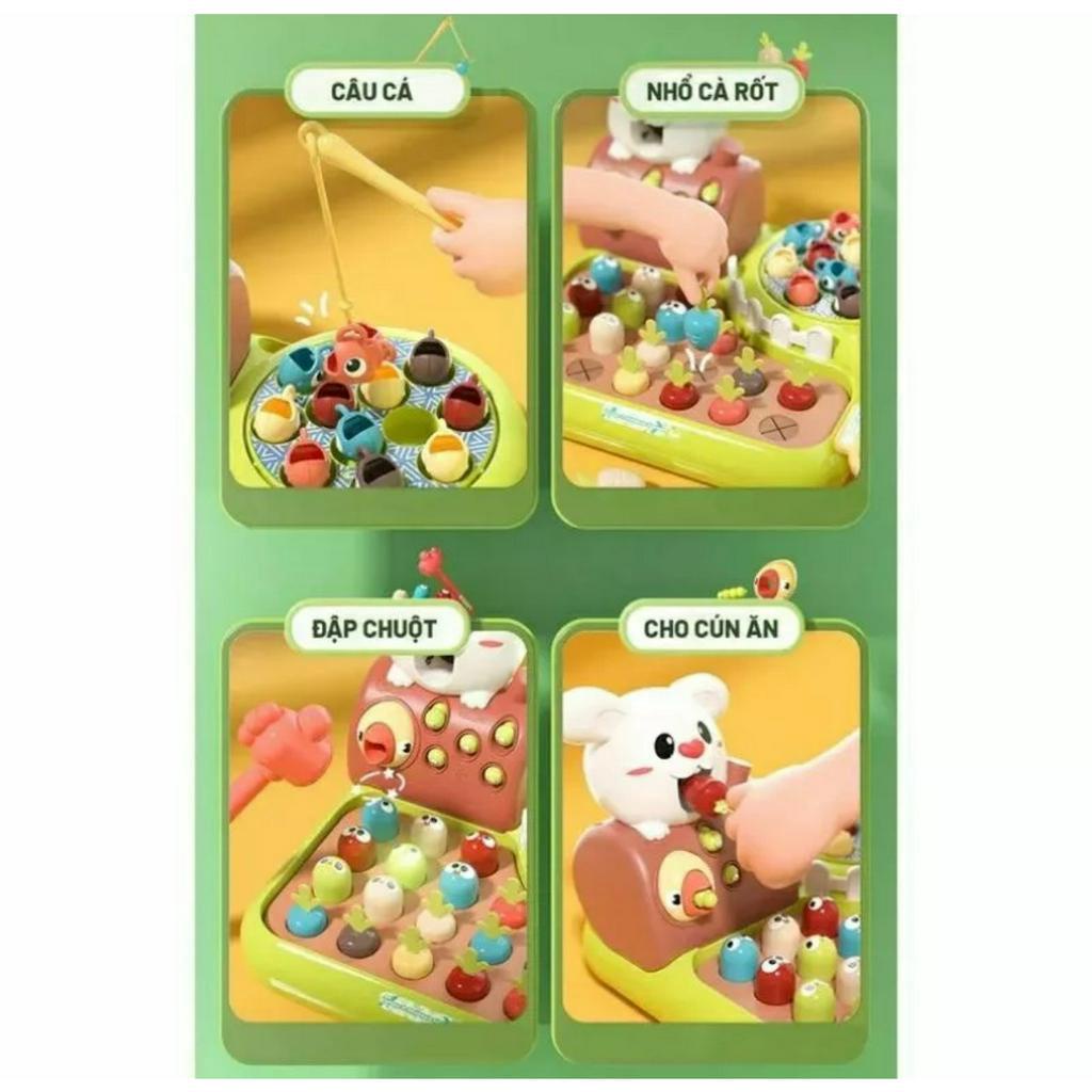Đồ Chơi Nông Trại Vui Vẻ 4in1 Cho Bé Câu Cá, Đập Chuột, Trồng Cà Rốt, Bắt Sâu