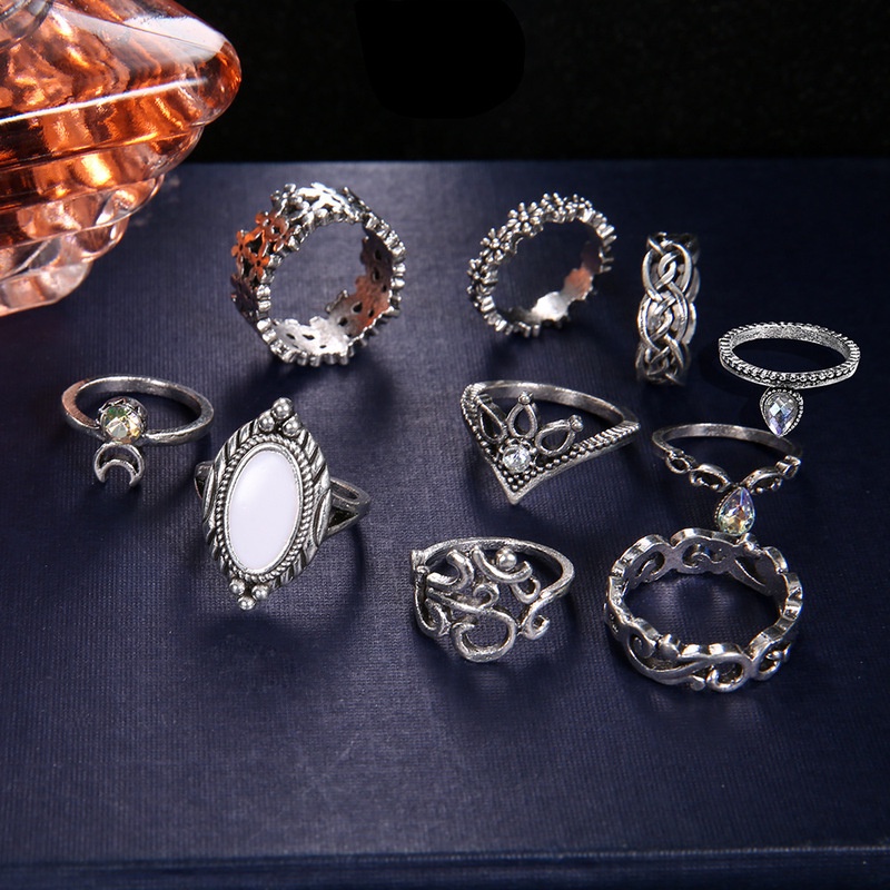 Set 10 Nhẫn Đeo Khớp Ngón Tay Phong Cách Bohemian Thời Trang Cho Nữ