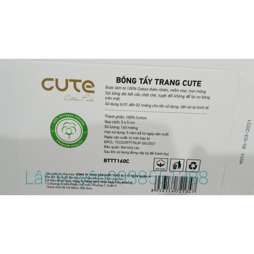 Bông Tẩy Trang CUTE 80-120-160miếng FREESHIP thiết kế vuông-tròn ,bông mềm mịn ,không kích ứng da sài cực đã [tận gốc]
