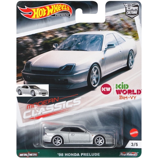 Xe mô hình Hot Wheels Premium Car Culture Modern Classics '98 Honda Prelude GRJ91, bánh cao su.