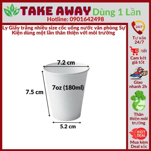 Combo 50-100 Ly giấy nhỏ 7oz ~ 180ml tráng PE cao cấp thân thiện môi trường - TAKEAWAY DÙNG 1 LẦN