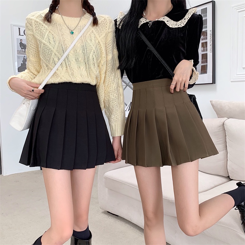 Chân Váy Lưng Cao Xếp Ly Màu Sắc Thanh Lịch Phong Cách Hàn Quốc Cho Nữ