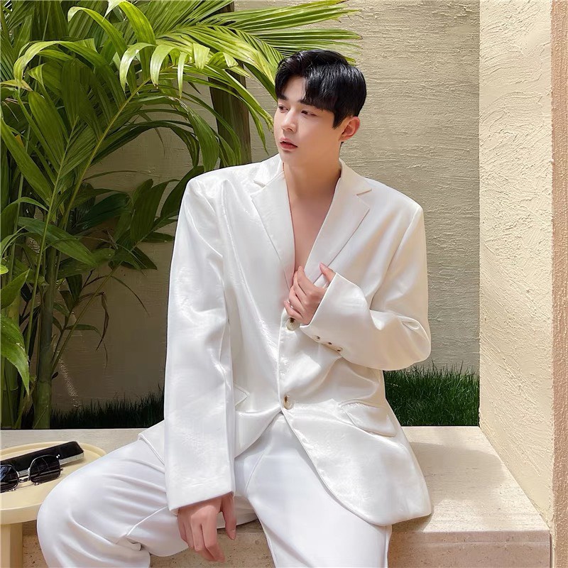 Áo khoác nam blazer 2 LỚP chất vải fo bóng mịn như hình( có hình thật cuối bài)