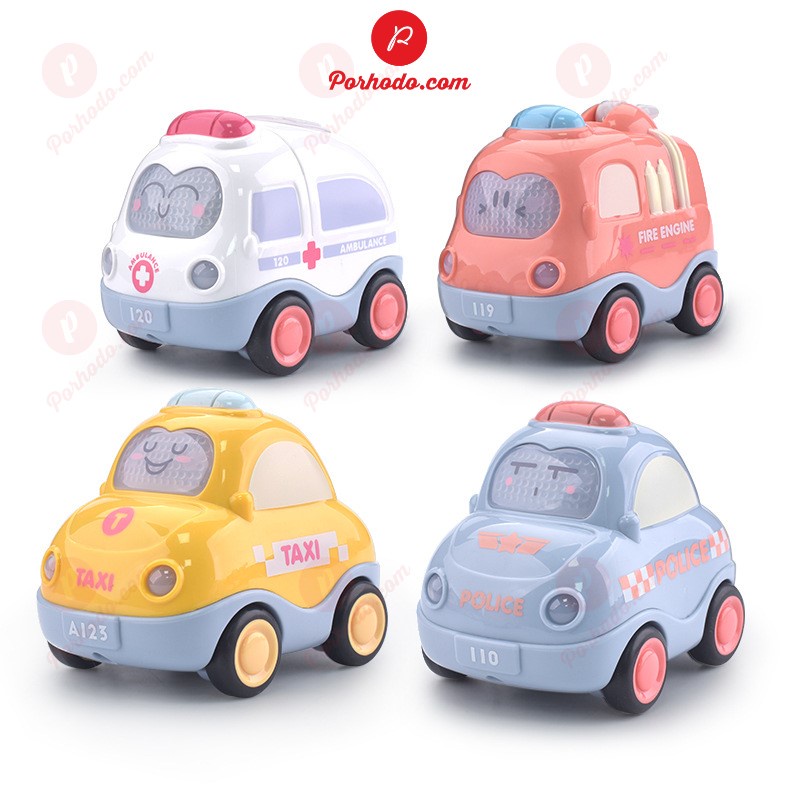 Bộ đồ chơi ô tô quán tính có đèn và nhạc mô tả xe cứu hỏa, cứu thương, cảnh sát, taxi đẹp và dễ thương KB216105