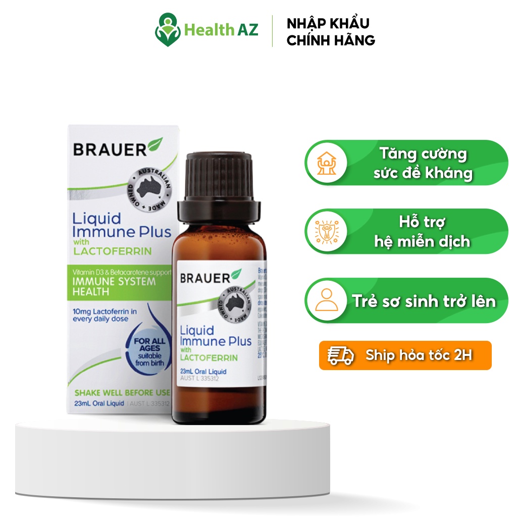 SIRO BRAUER Liquid Immune Plus With Lactoferrin-Hỗ trợ Tăng đề kháng từ sữa non Cho Bé Từ Sơ Sinh chai 23ml