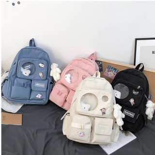 Balo ulzzang học sinh kính tròn, nhiều màu tặng kèm sticker và gấu ngẫu nhiên