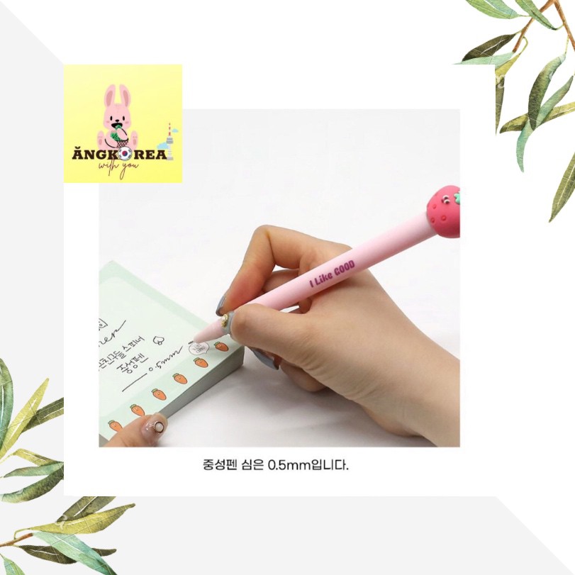 Bút Bi Nước Hàn Quốc Cute (Lẻ từng cây) Chuôi Bút Có Thể Xoay Được Với 4 Mẫu Nho, Dâu, Cam, Đào