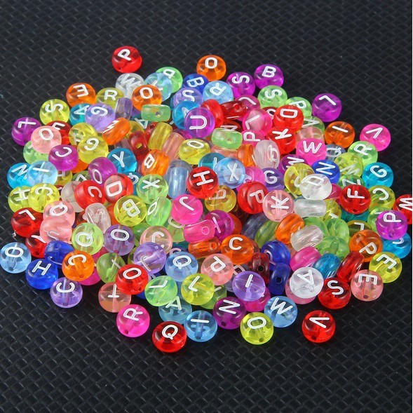 Bộ 100 hạt nhựa in chữ cái nhiều màu kích thước 7x4mm làm trang sức thủ công