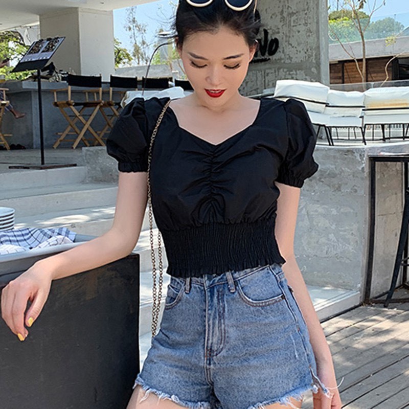 Áo croptop rút ngực bo eo - hình thật | BigBuy360 - bigbuy360.vn