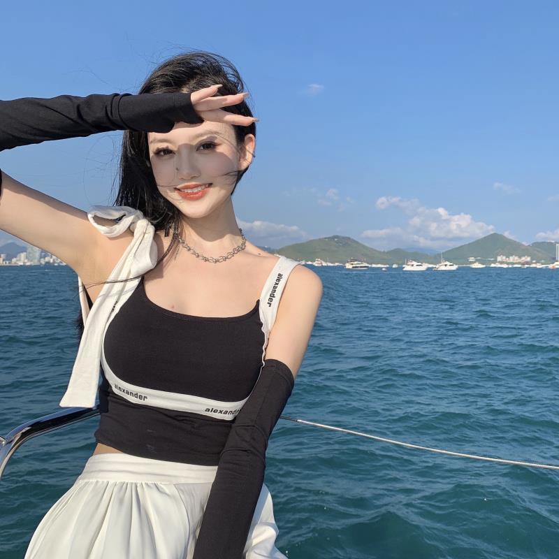 Áo Hai Dây Dáng Ôm Phối Ren In Chữ Thời Trang Mùa Hè Quyến Rũ Cho Nữ