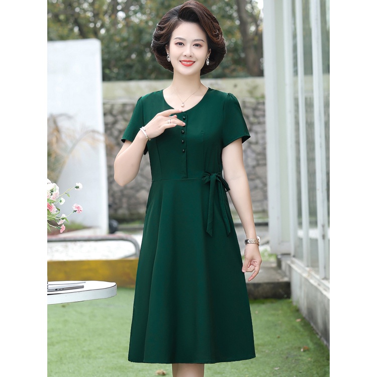 Đầm Chiffon Tay Ngắn Thời Trang Mùa Hè Dành Cho Phụ Nữ Trung Niên 40-50 Tuổi Phong Cách Phương Tây