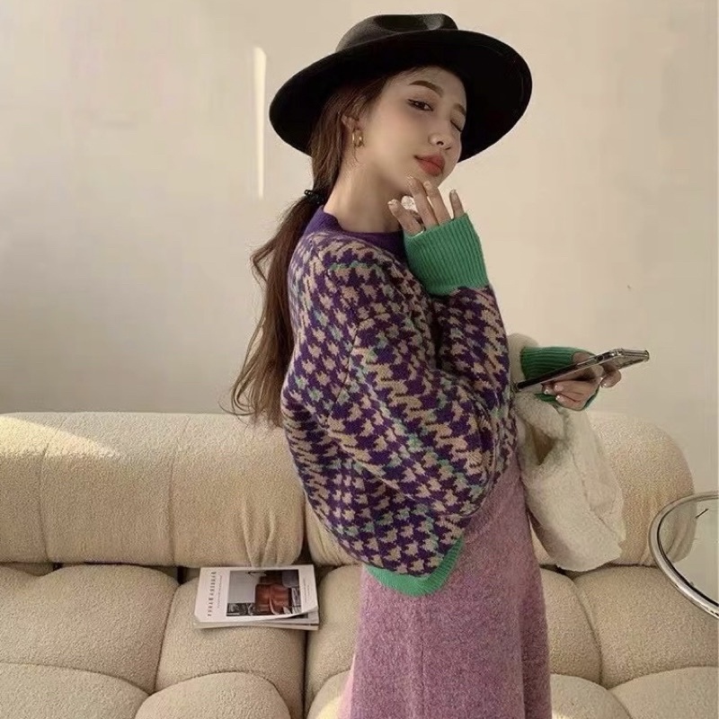 Áo khoác len nữ dày dáng dài mặc ấm cài nút màu tím