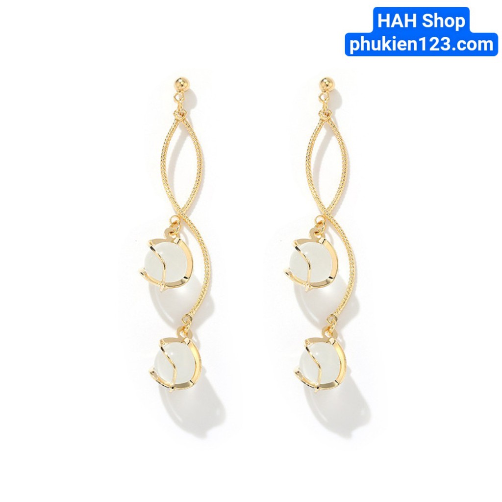 Bông tai nữ 2 quả cầu Pha lê dáng dài dễ thương, xinh xắn phong cách Hàn Quốc