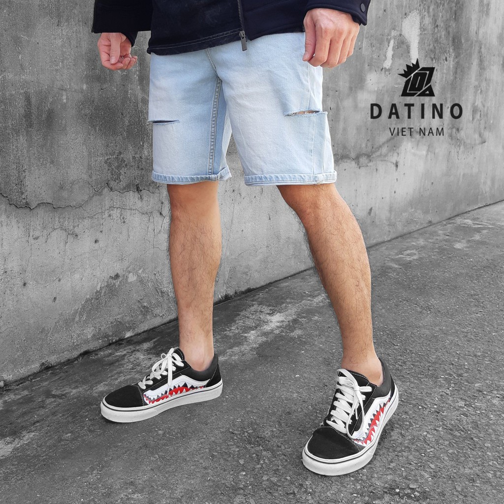 Quần Short Jean Nam DATINO Light Blue Wash chất Denim co giãn bền màu, giặt thường lần giặt máy