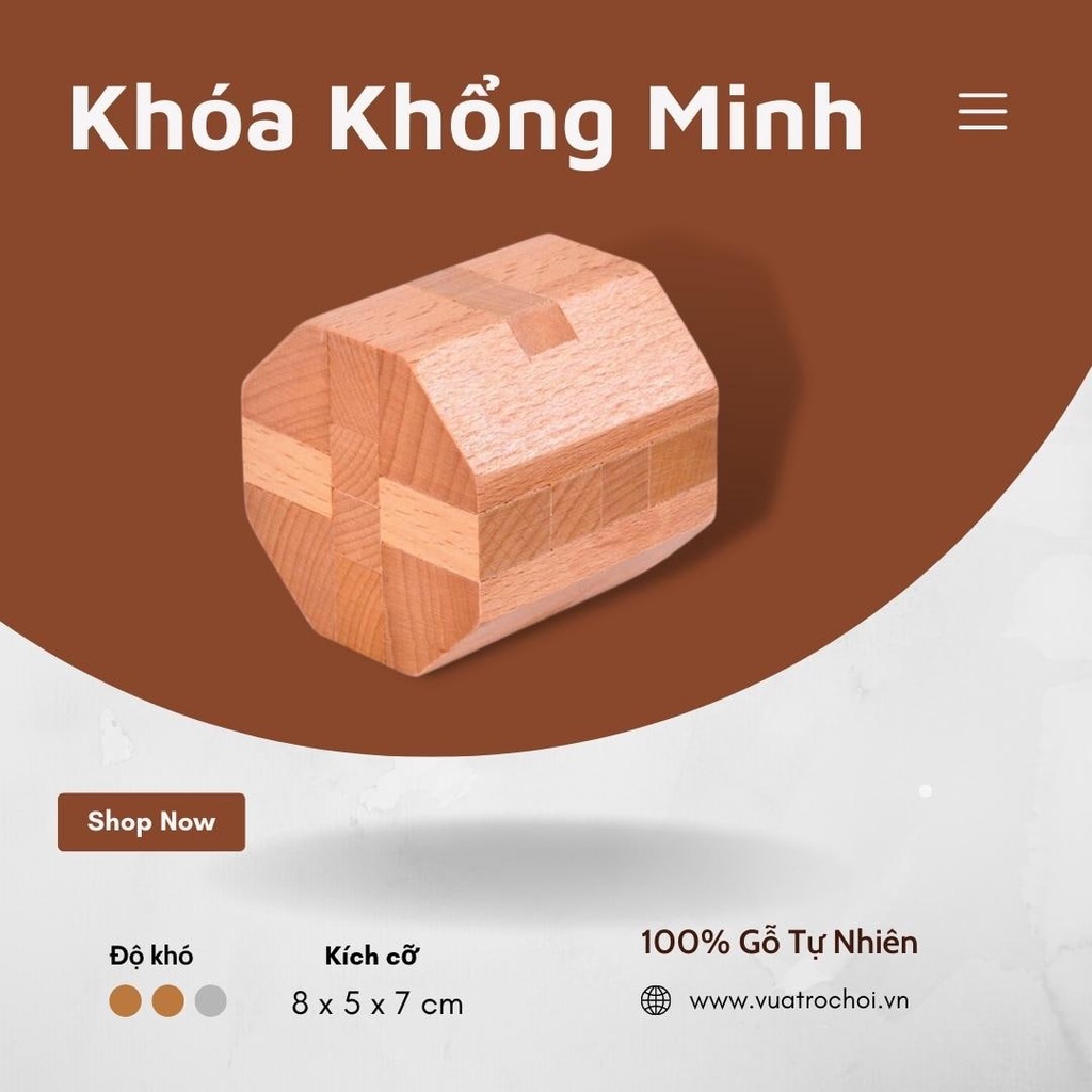 Đồ Chơi Gỗ Thông Minh Cho Trẻ Em - Khóa Gỗ Khổng Minh Octahedron - A101