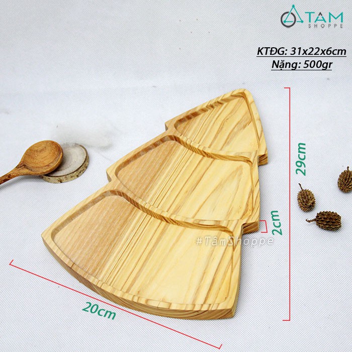 [GỖ DÀY ĐẸP] Khay gỗ hình cây thông Noel chia 03 ngăn W-KHAY-30