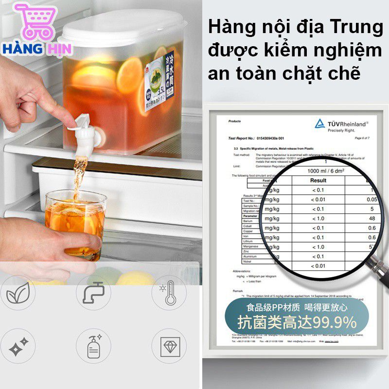 Bình Nước Có Vòi Để Tủ Lạnh 3.5L Cao Cấp ❤️RẺ VÔ ĐỊCH❤️ Bình Nước Có Vòi Tiện Dụng Nhựa PP An Toàn