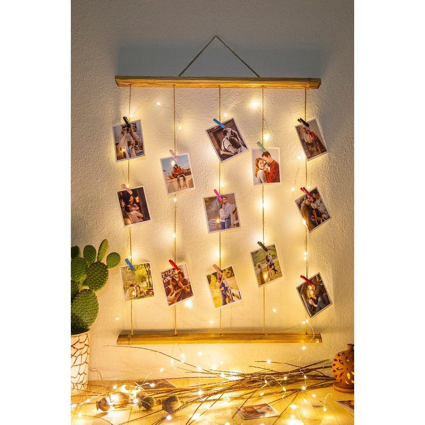 Khung ảnh treo tường vintage, khung ảnh treo tường gỗ tự nhiên kích thước 60x80cm dây thừng treo xịn xò.