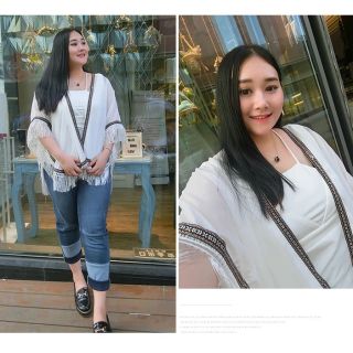 HÌNH THẬT bigsize áo khoác Kimono tua rua đi biển Kimono đen Kimono trắng voan size to big size