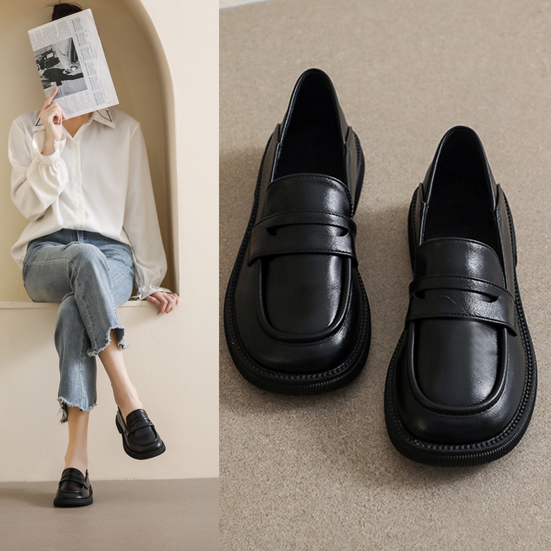 Giày Lười Da Đế Mềm Dày Dặn Phong Cách Anh Quốc Cổ Điển Dành Cho Nữ Size 34-42