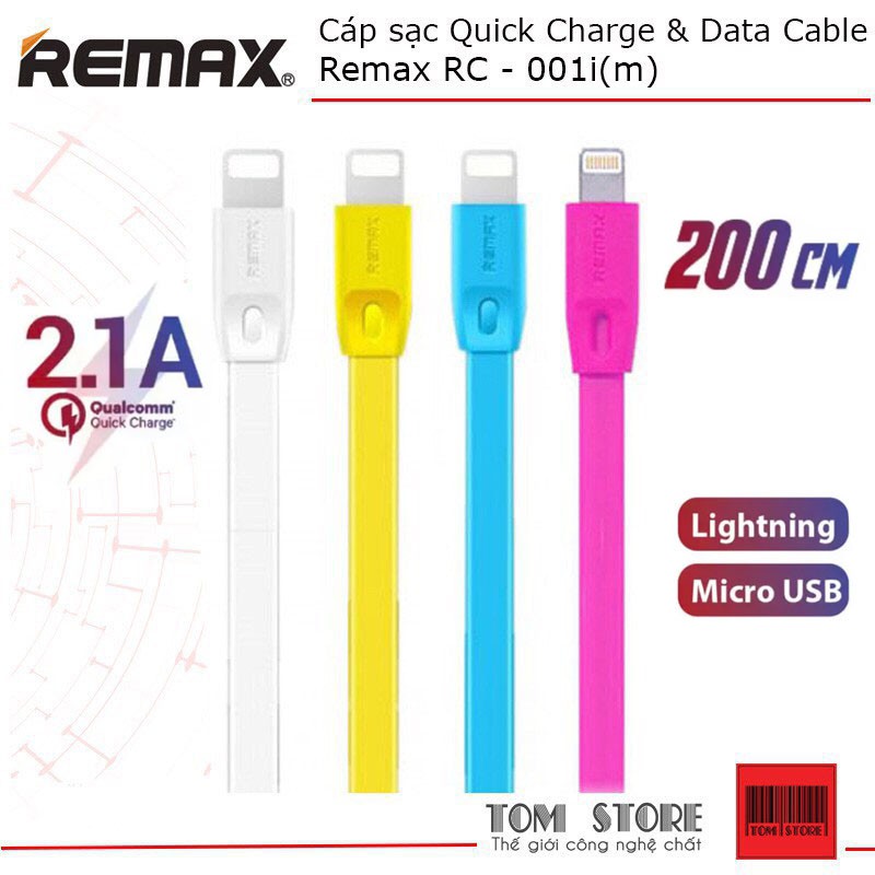 [Mã 2404EL10K giảm 10K đơn 20K] Cáp sạc Quick Charge &amp; Data Cable Remax RC-001 - Bảo Hành 6 tháng