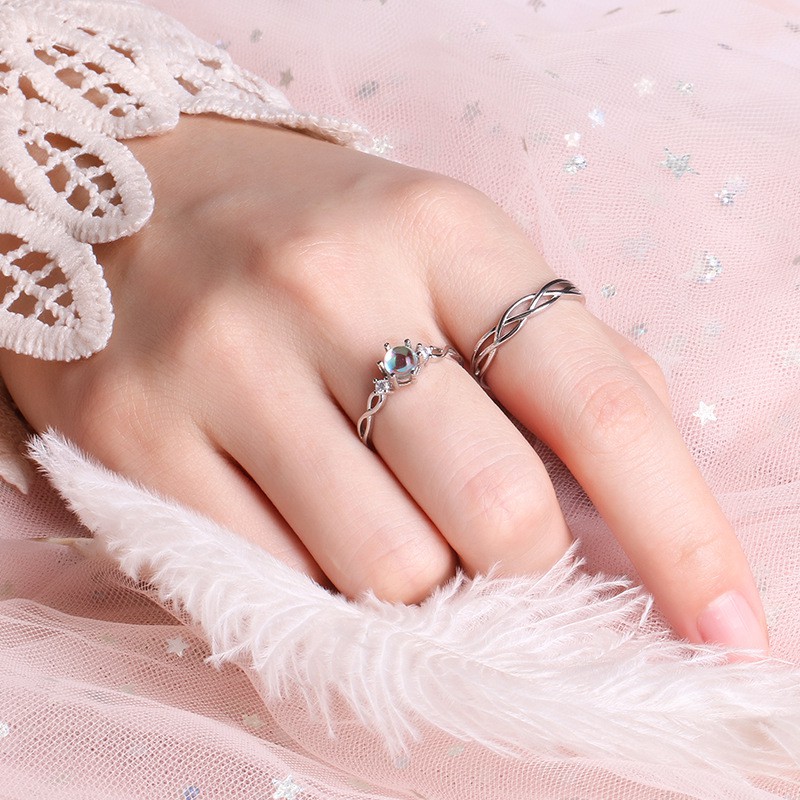 Nhẫn đôi bạc nam nữ freesize gắn đá đổi màu, nhẫn cặp bạc tình yêu nam nữ cao cấp TUNA SILVER Cam kết chuẩn bạc